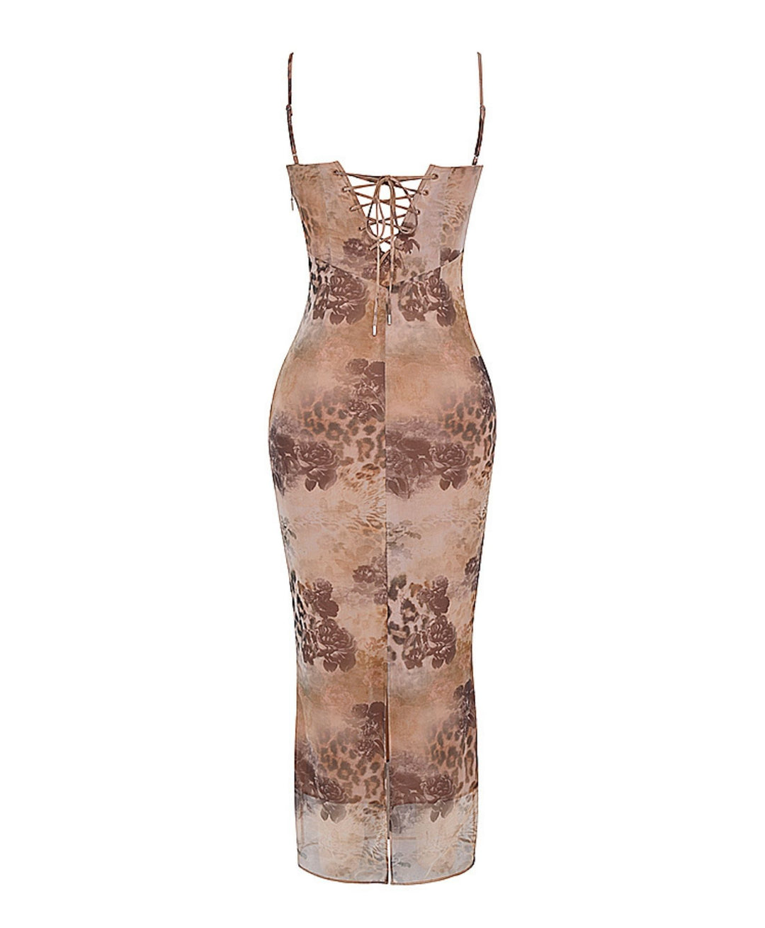 light brown leopard print maxi dress back