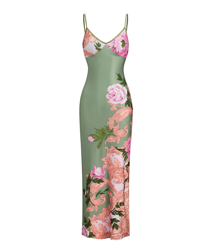 green floral summer maxi dress