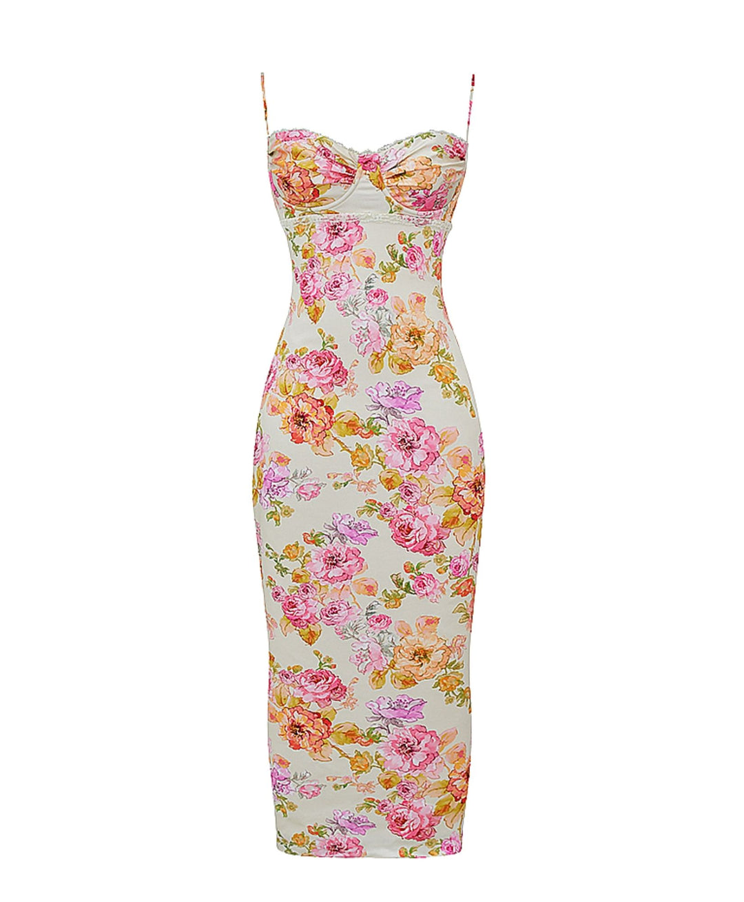 yellow ivory pink rose summer maxi dress