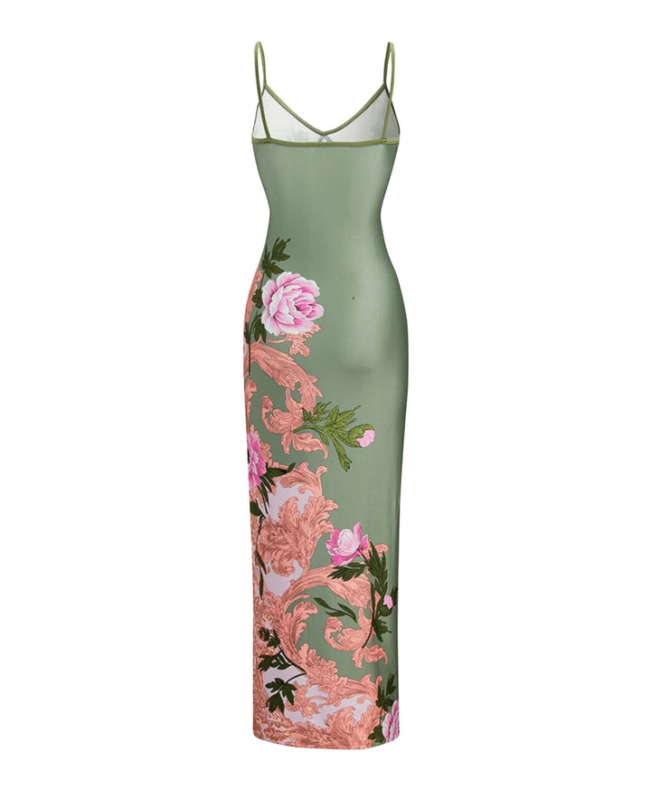 green floral summer maxi dress back