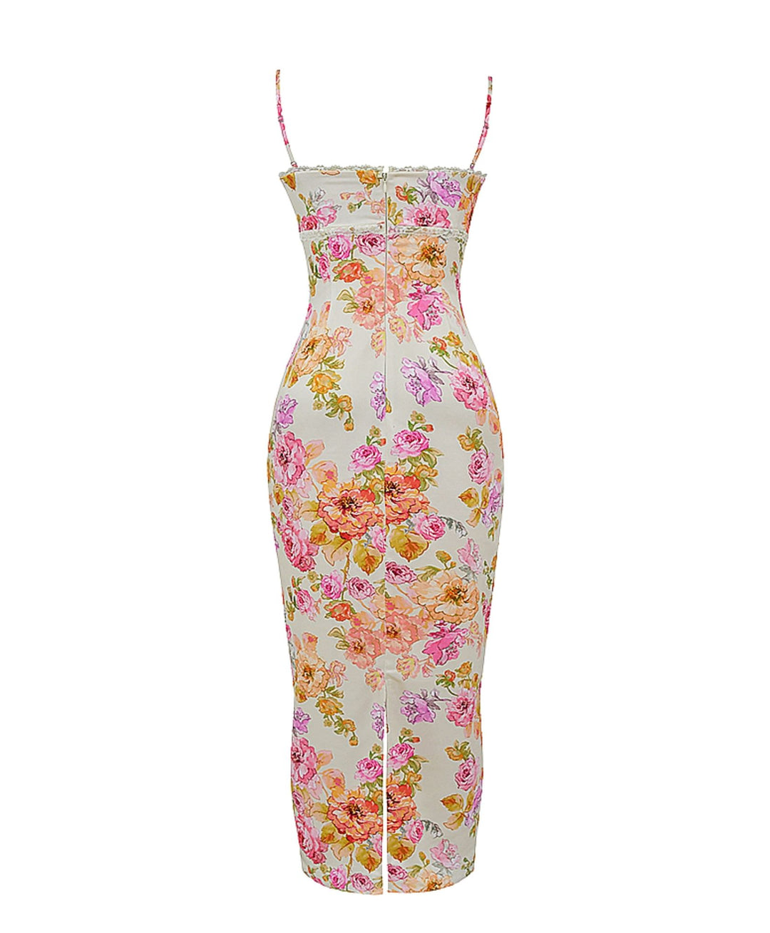 yellow ivory pink rose summer maxi dress back