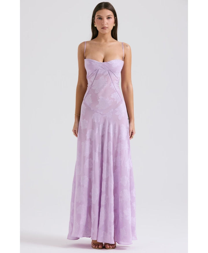 lilac purple summer maxi dress model 