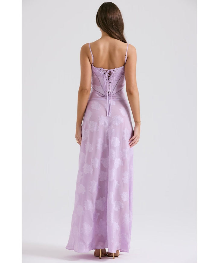 lilac purple summer maxi dress model back