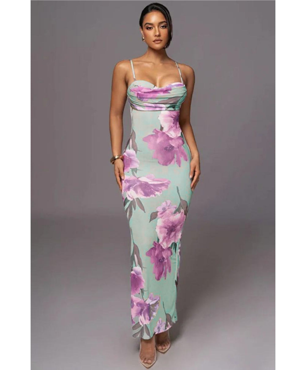 ocean blue purple ivory summer maxi dress model