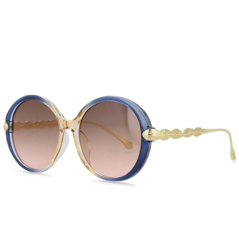 circular blue cream sunglasses gold temple