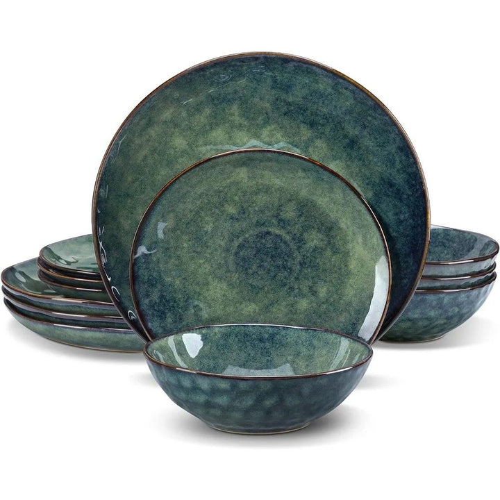 Blue green artisan dinnerware set