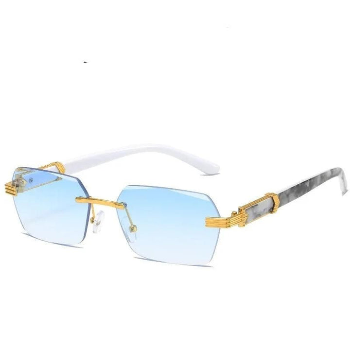 rimless blue sunglasses