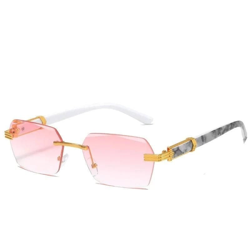 rimless pink sunglasses